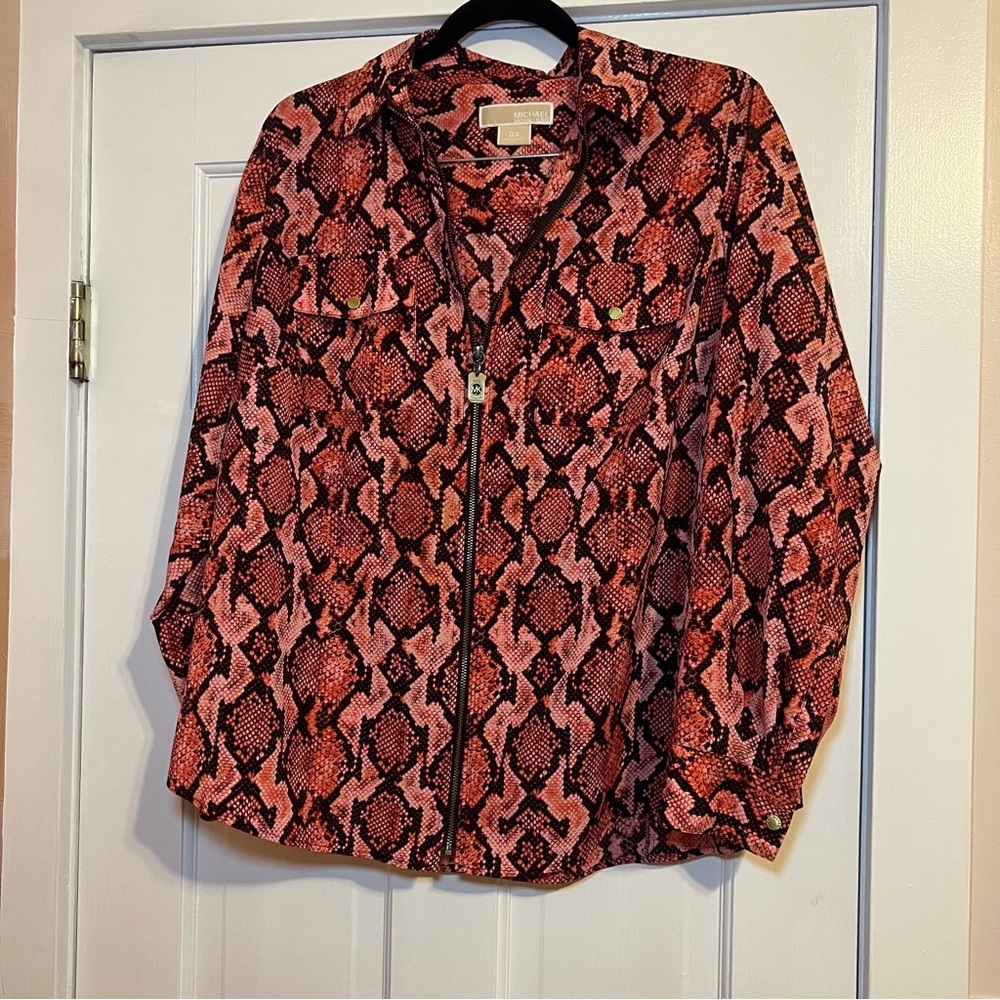 #93 MICHAEL KORS PINK/RED SNAKE REPTILE PRINT JACKET 0X